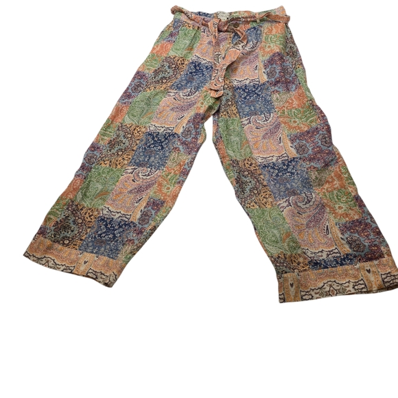 Rachel Zoe Pants - Rachel Zoe Wide Leg Linen Pants Patchwork Paisley Cottagecore Hippie Belted L